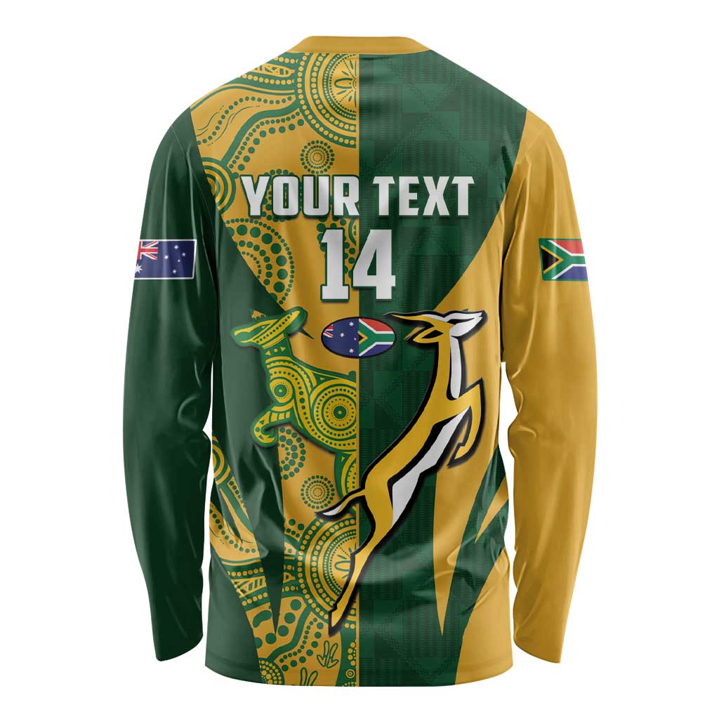 South Africa Australia Rugby Custom Long Sleeve Shirt Springboks Wallabies Together - Wonder Print Shop