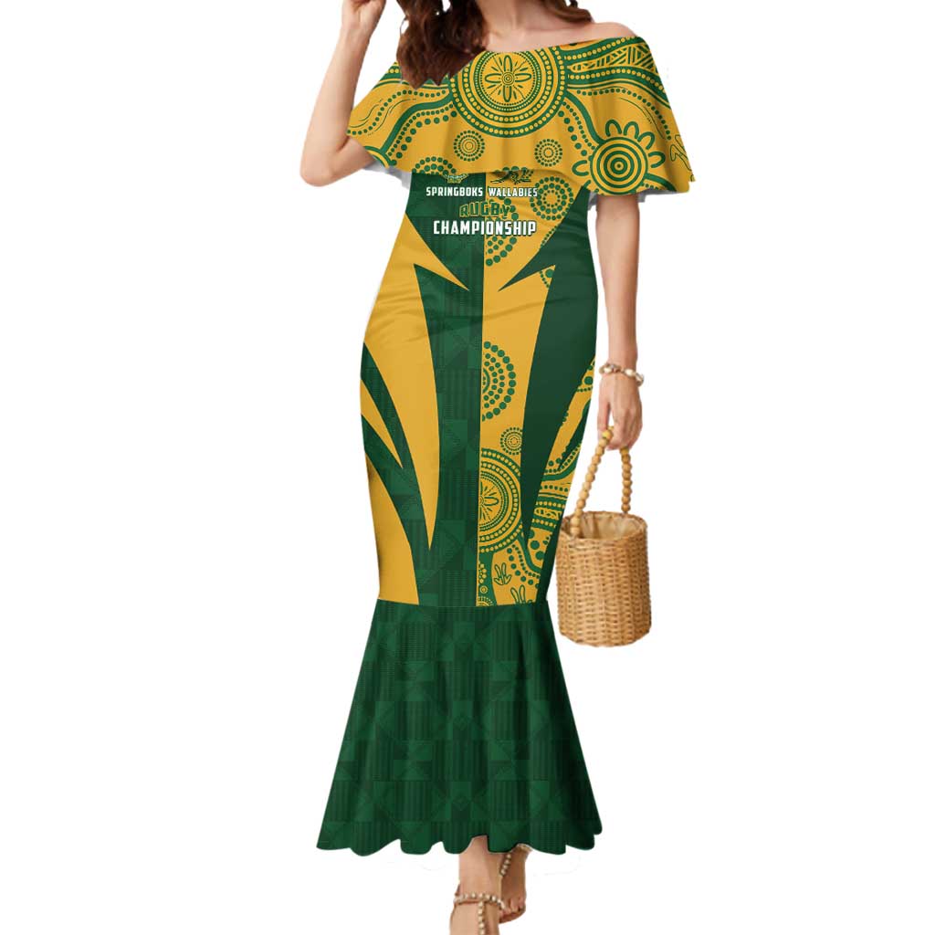 South Africa Australia Rugby Custom Mermaid Dress Springboks Wallabies Together - Wonder Print Shop