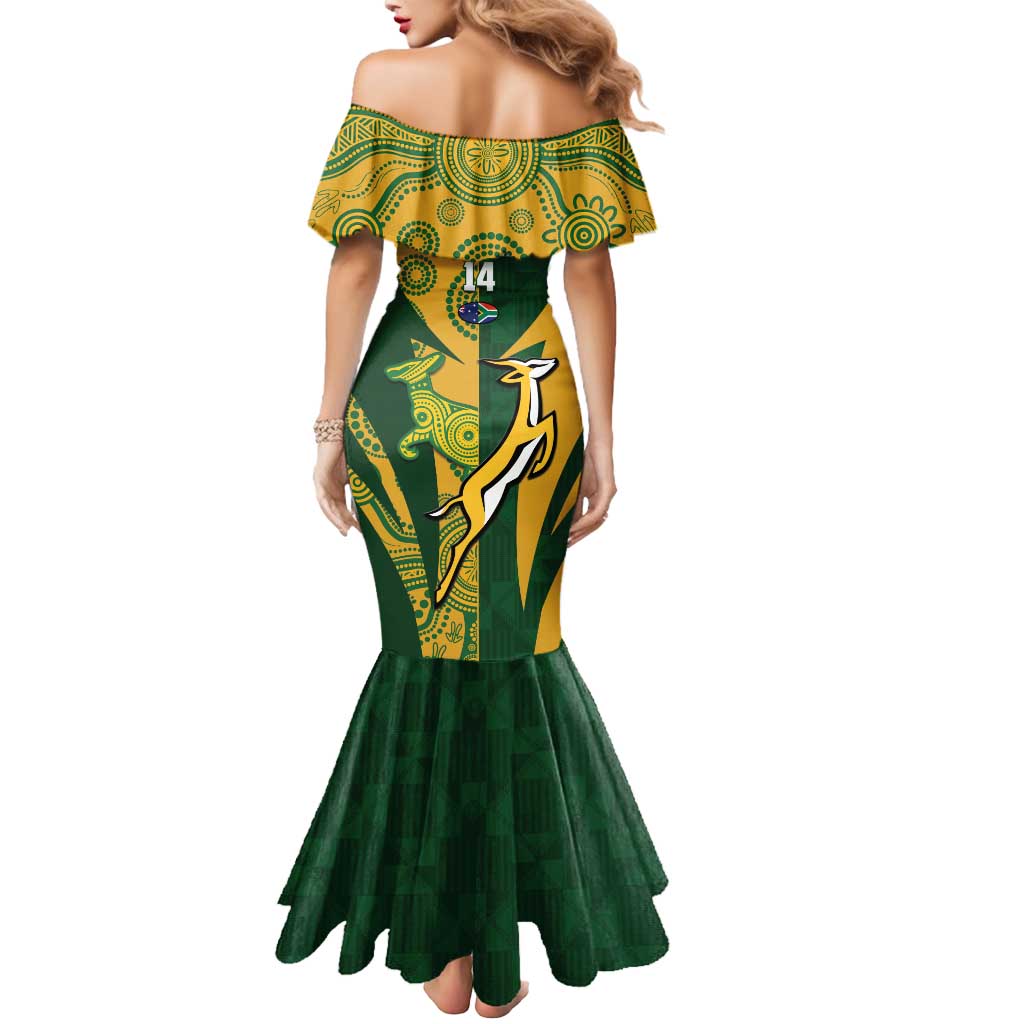 South Africa Australia Rugby Custom Mermaid Dress Springboks Wallabies Together - Wonder Print Shop