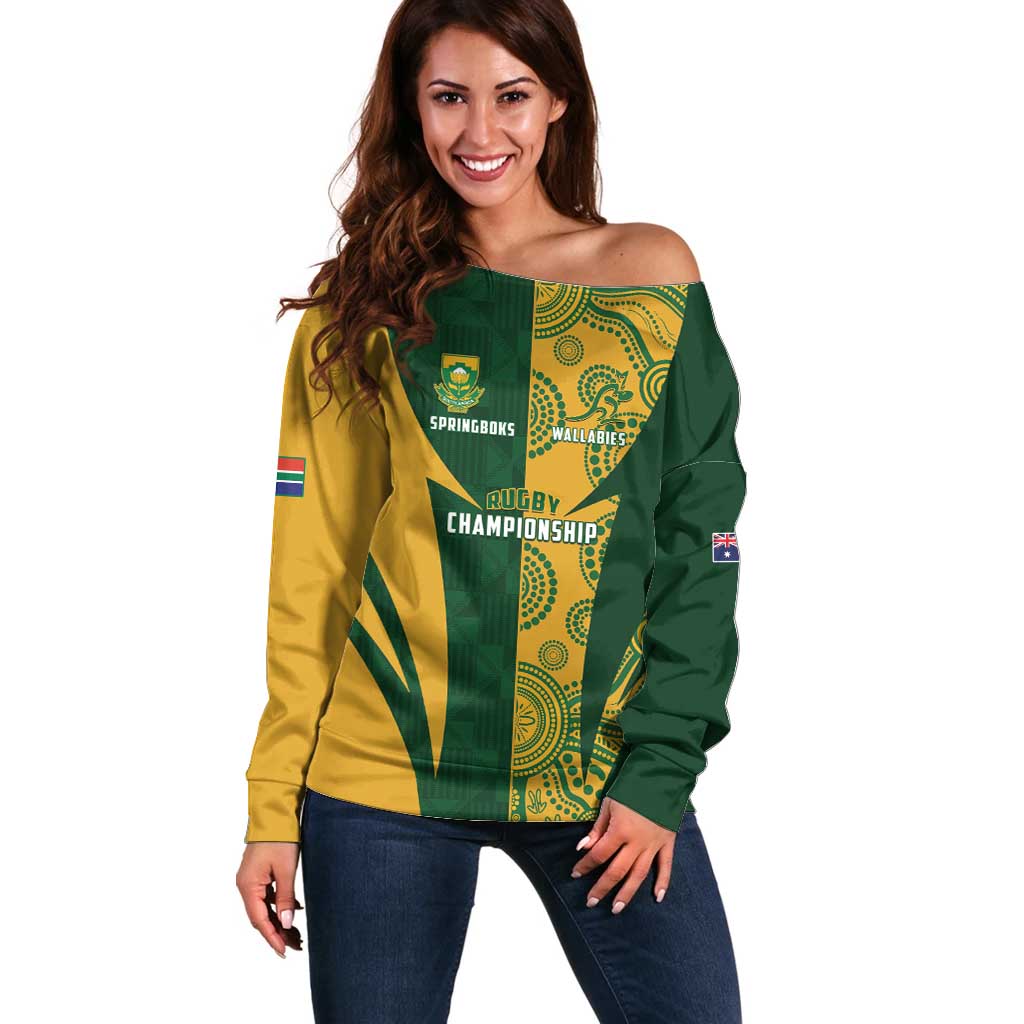 South Africa Australia Rugby Custom Off Shoulder Sweater Springboks Wallabies Together - Wonder Print Shop
