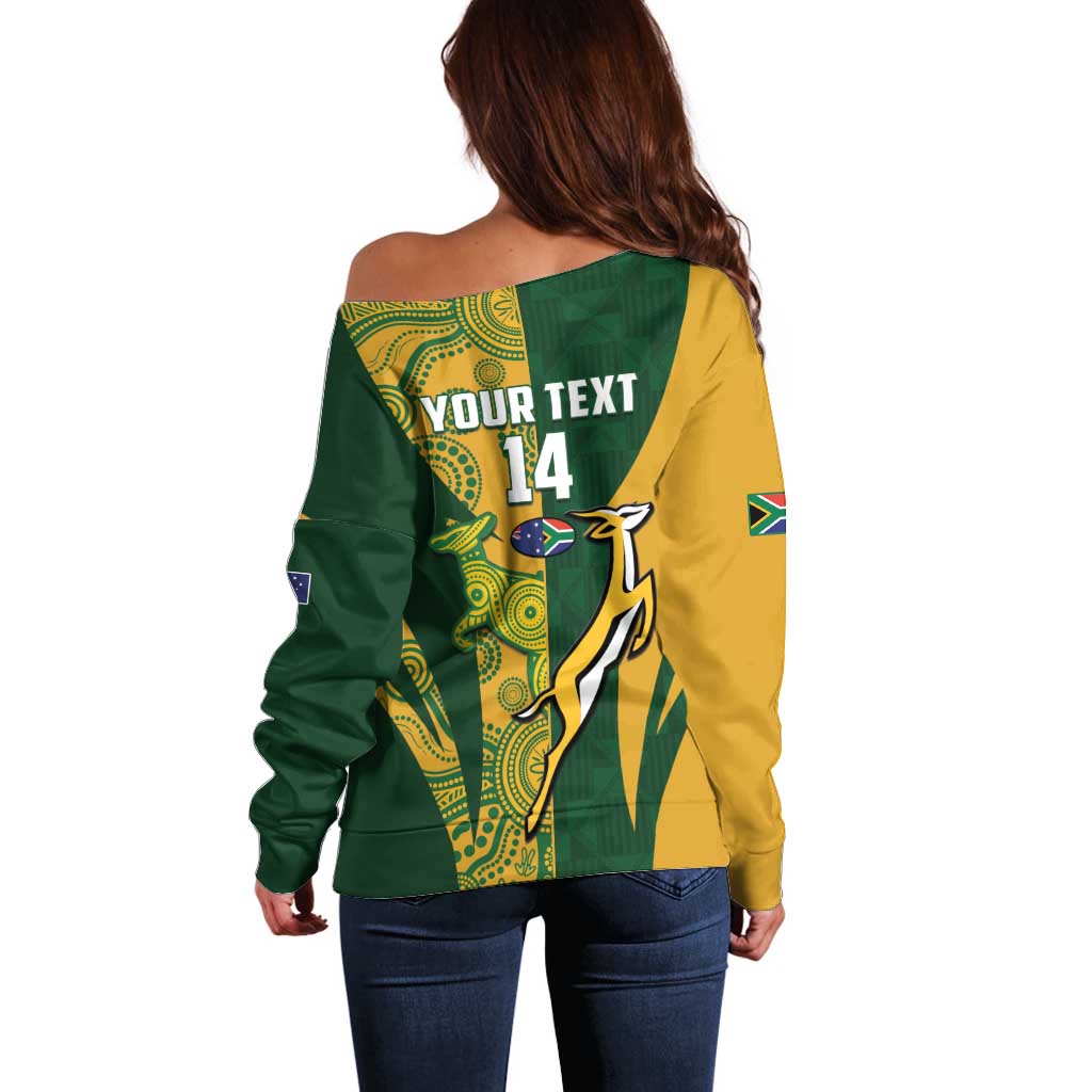 South Africa Australia Rugby Custom Off Shoulder Sweater Springboks Wallabies Together - Wonder Print Shop