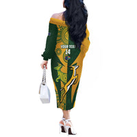 South Africa Australia Rugby Custom Off The Shoulder Long Sleeve Dress Springboks Wallabies Together - Wonder Print Shop