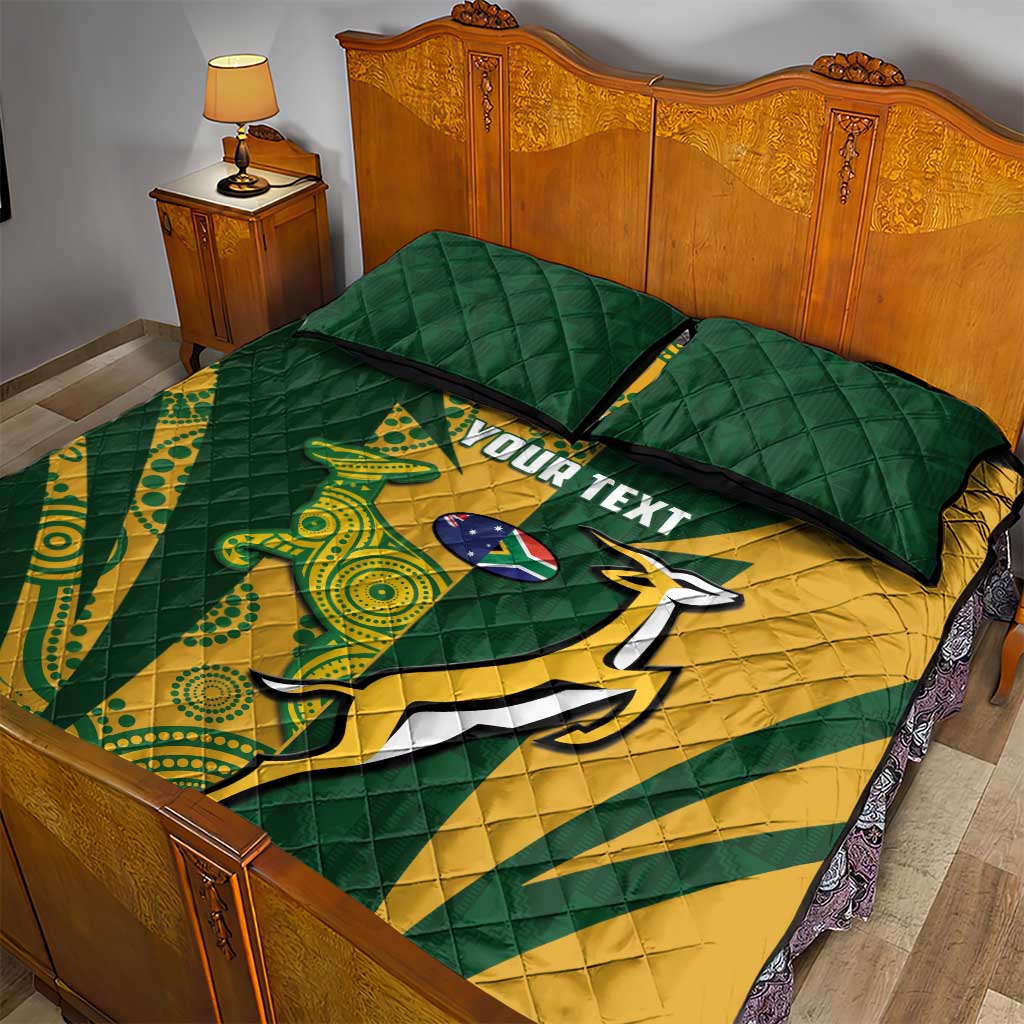 South Africa Australia Rugby Custom Quilt Bed Set Springboks Wallabies Together - Wonder Print Shop