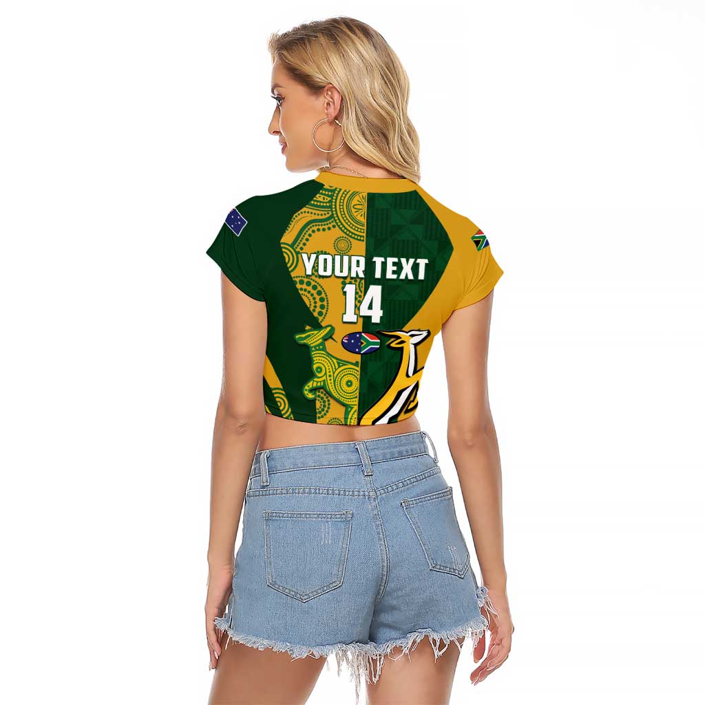 South Africa Australia Rugby Custom Raglan Cropped T Shirt Springboks Wallabies Together - Wonder Print Shop