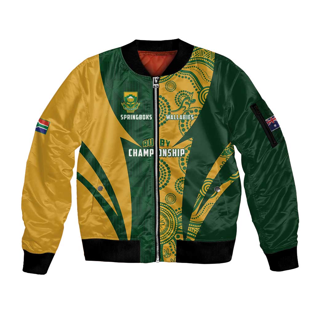 South Africa Australia Rugby Custom Sleeve Zip Bomber Jacket Springboks Wallabies Together - Wonder Print Shop