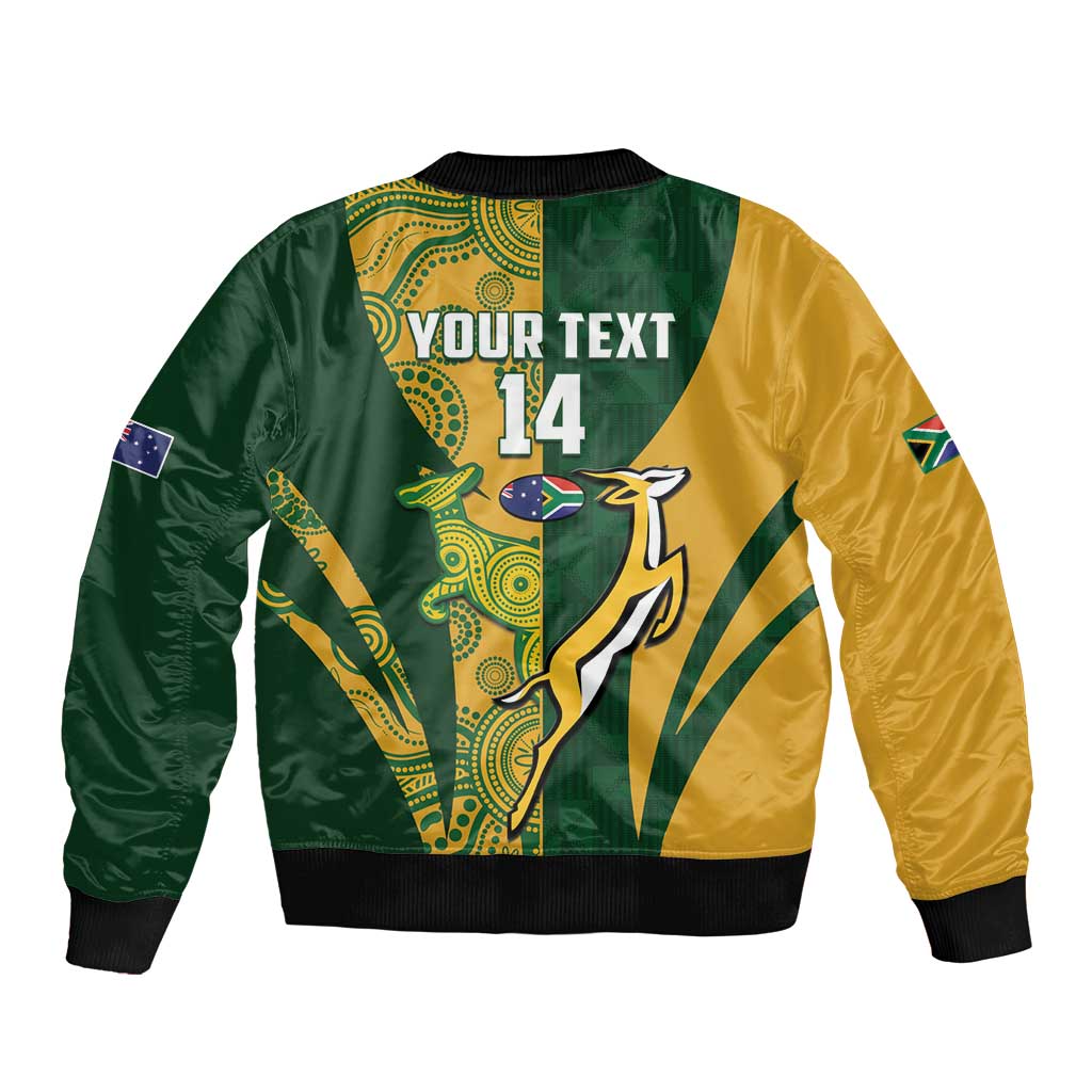 South Africa Australia Rugby Custom Sleeve Zip Bomber Jacket Springboks Wallabies Together - Wonder Print Shop