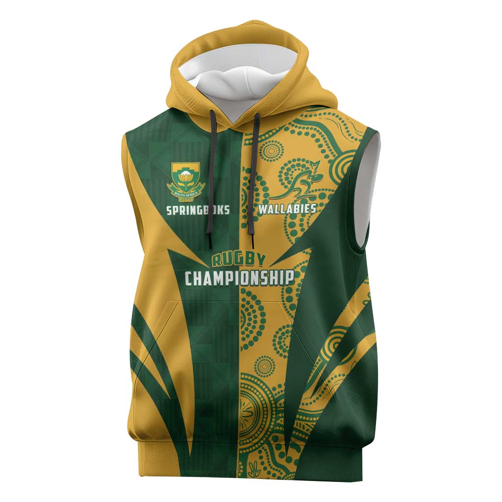 South Africa Australia Rugby Custom Sleeveless Hoodie Springboks Wallabies Together - Wonder Print Shop
