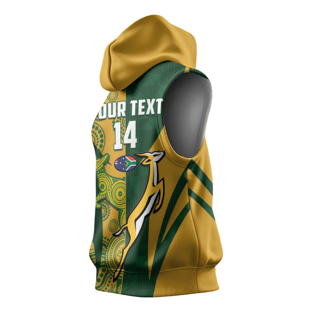 South Africa Australia Rugby Custom Sleeveless Hoodie Springboks Wallabies Together - Wonder Print Shop