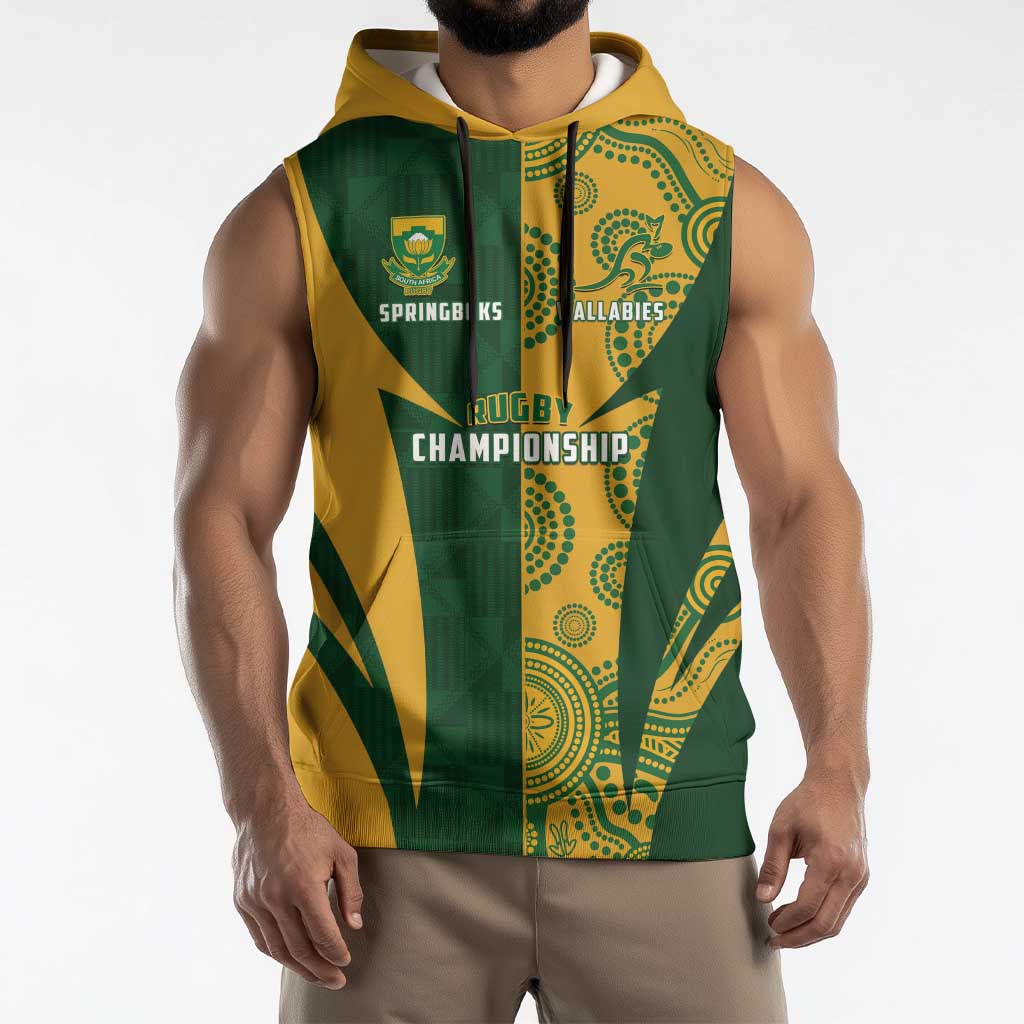 South Africa Australia Rugby Custom Sleeveless Hoodie Springboks Wallabies Together - Wonder Print Shop