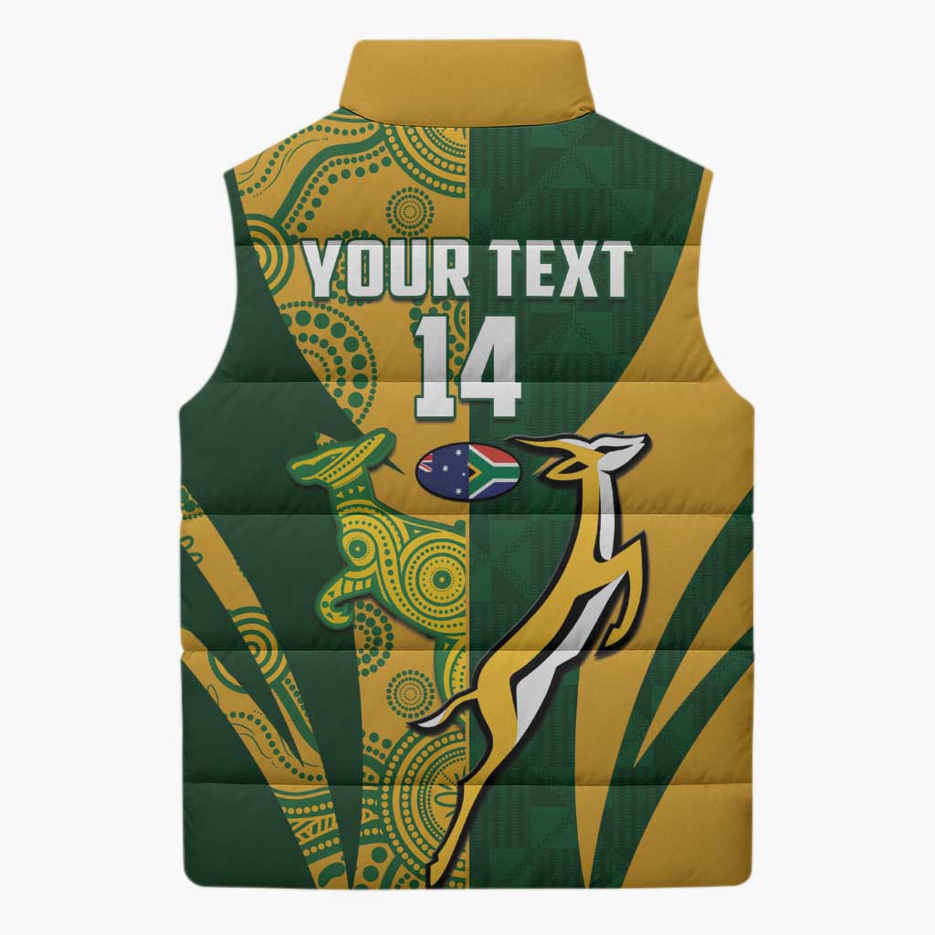 South Africa Australia Rugby Custom Sleeveless Puffer Jacket Springboks Wallabies Together - Wonder Print Shop