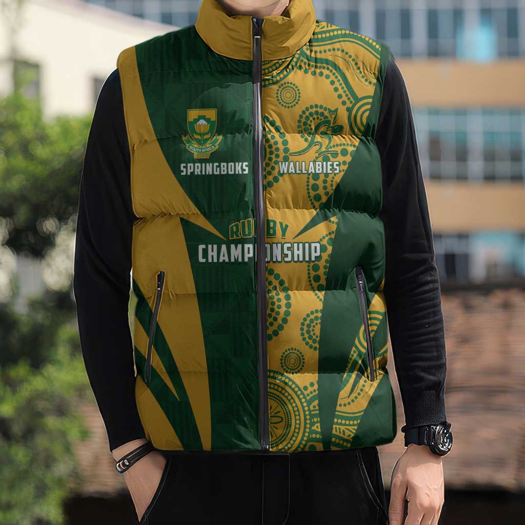 South Africa Australia Rugby Custom Sleeveless Puffer Jacket Springboks Wallabies Together - Wonder Print Shop