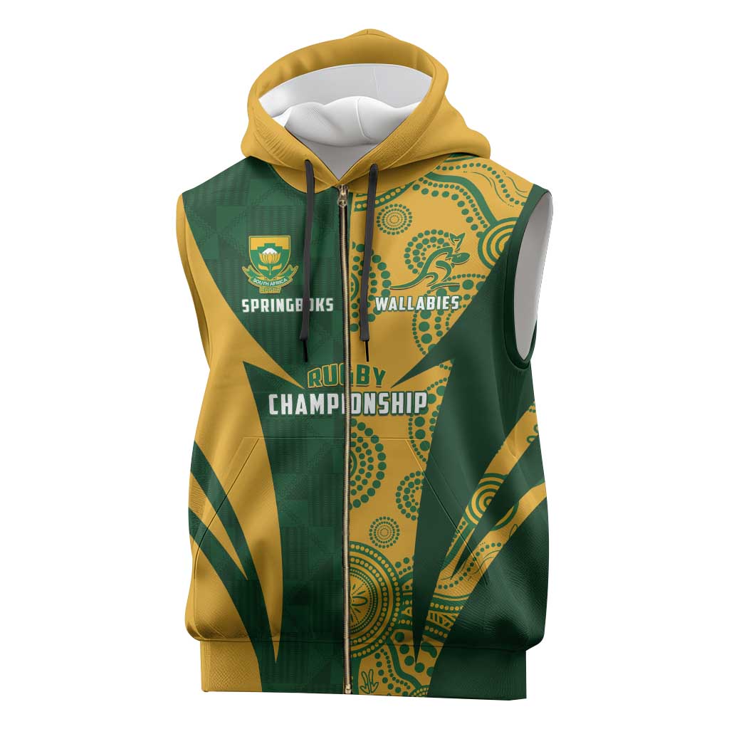 South Africa Australia Rugby Custom Sleeveless Zip Hoodie Springboks Wallabies Together - Wonder Print Shop