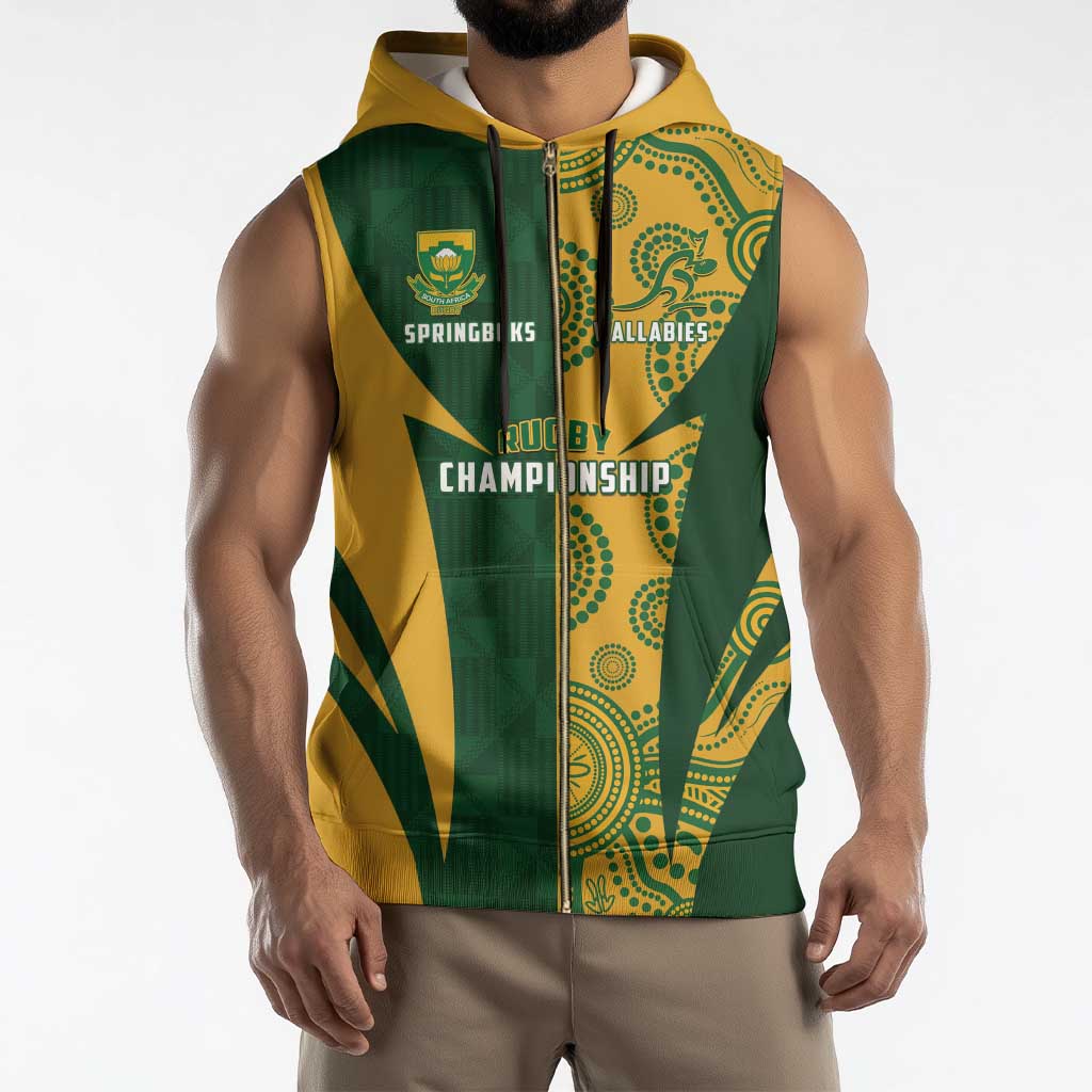 South Africa Australia Rugby Custom Sleeveless Zip Hoodie Springboks Wallabies Together - Wonder Print Shop