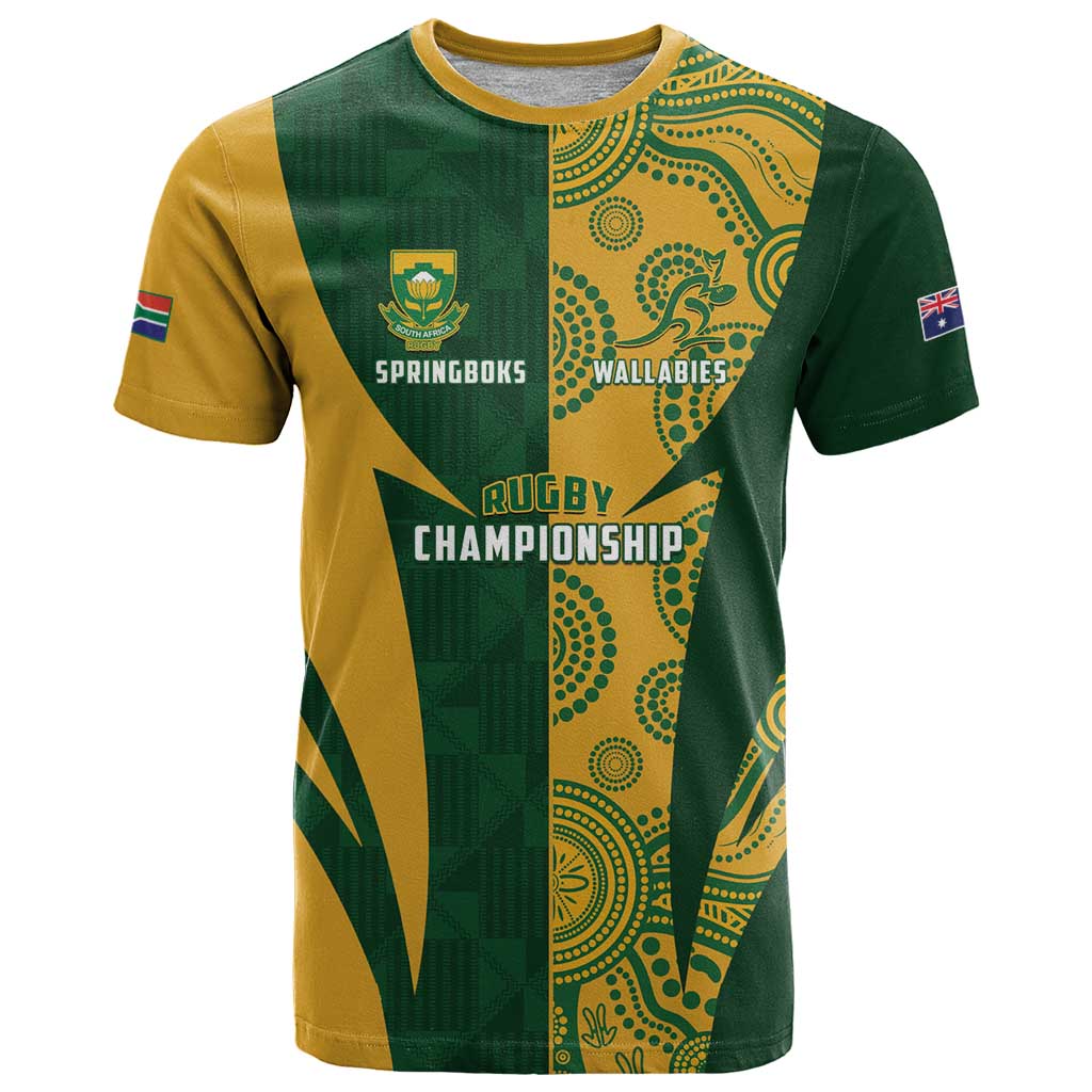 South Africa Australia Rugby Custom T Shirt Springboks Wallabies Together - Wonder Print Shop