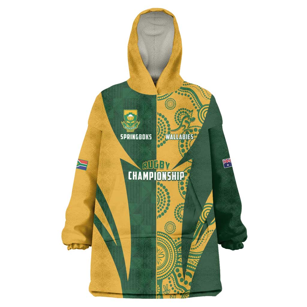 South Africa Australia Rugby Custom Wearable Blanket Hoodie Springboks Wallabies Together - Wonder Print Shop