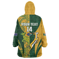 South Africa Australia Rugby Custom Wearable Blanket Hoodie Springboks Wallabies Together - Wonder Print Shop