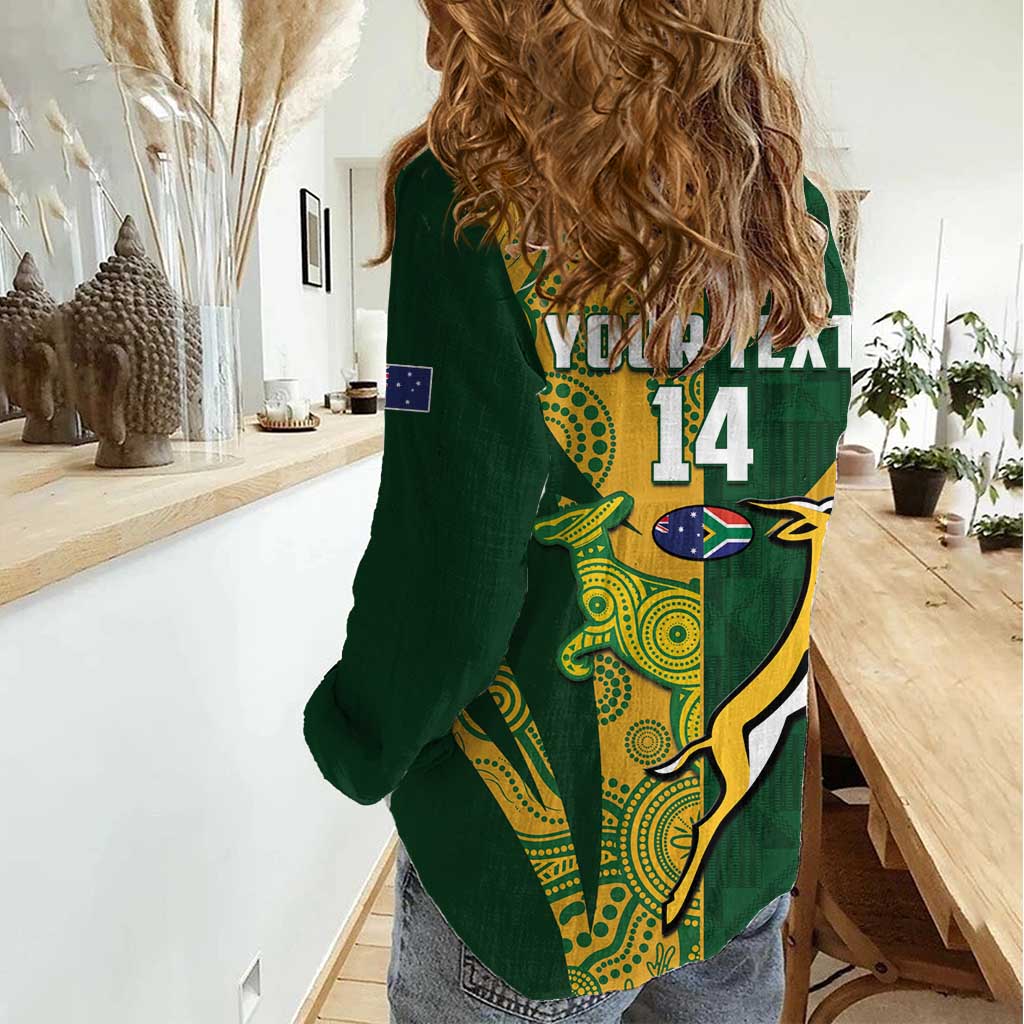 South Africa Australia Rugby Custom Women Casual Shirt Springboks Wallabies Together - Wonder Print Shop