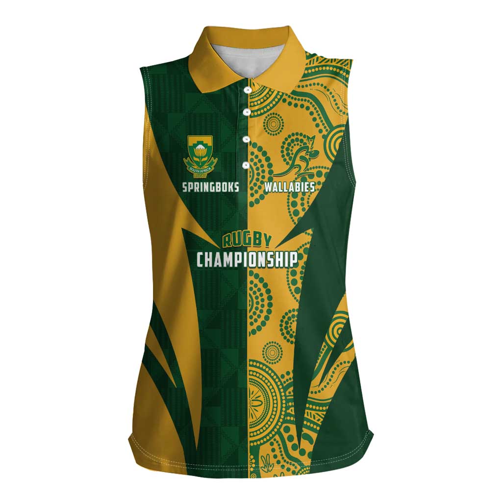 South Africa Australia Rugby Custom Women Sleeveless Polo Shirt Springboks Wallabies Together - Wonder Print Shop