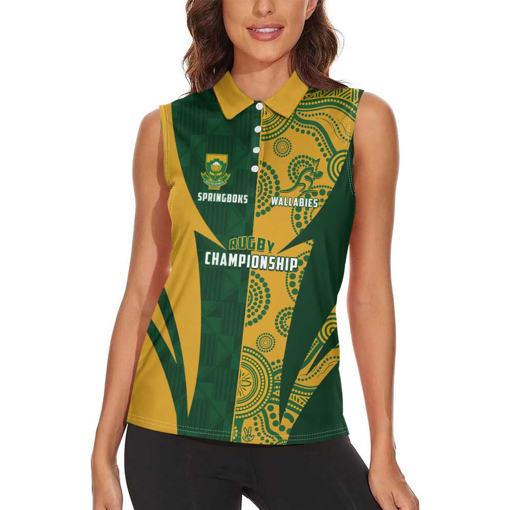 South Africa Australia Rugby Custom Women Sleeveless Polo Shirt Springboks Wallabies Together - Wonder Print Shop