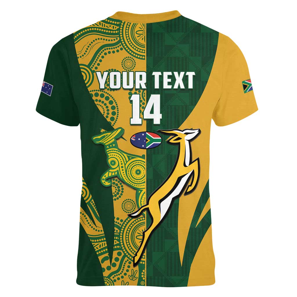 South Africa Australia Rugby Custom Women V-Neck T-Shirt Springboks Wallabies Together - Wonder Print Shop