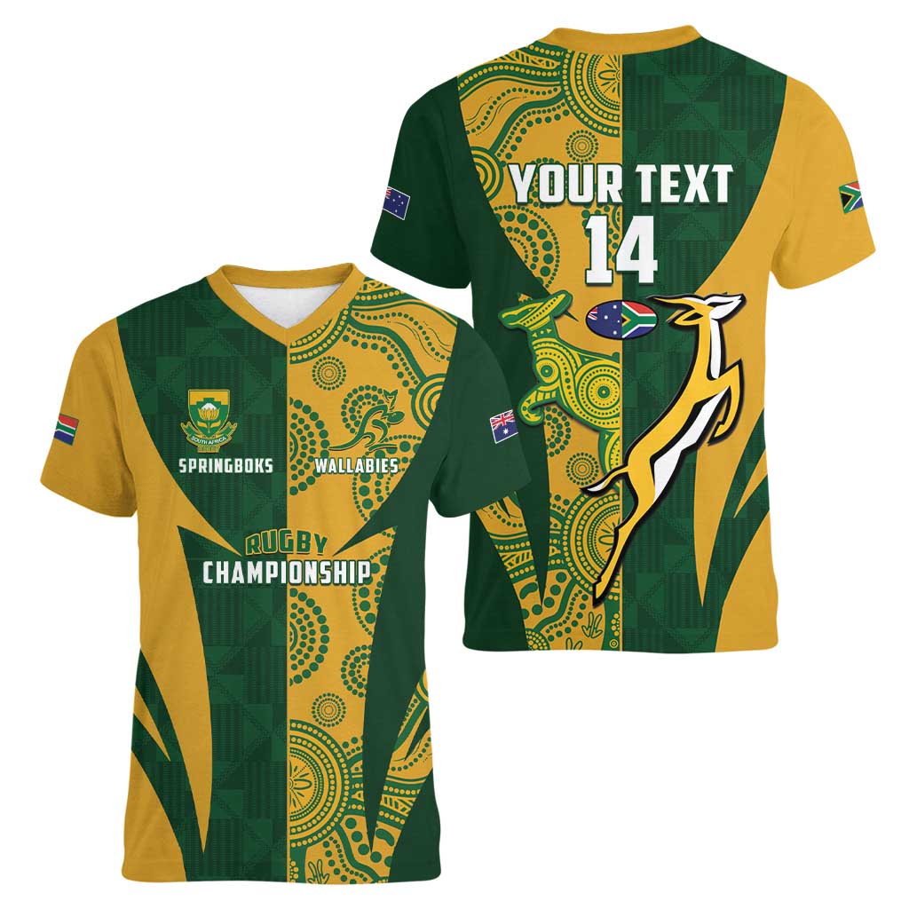 South Africa Australia Rugby Custom Women V-Neck T-Shirt Springboks Wallabies Together - Wonder Print Shop