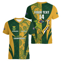 South Africa Australia Rugby Custom Women V-Neck T-Shirt Springboks Wallabies Together - Wonder Print Shop