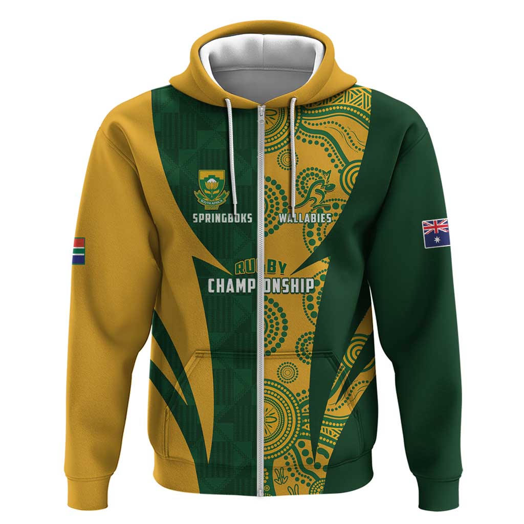 South Africa Australia Rugby Custom Zip Hoodie Springboks Wallabies Together - Wonder Print Shop