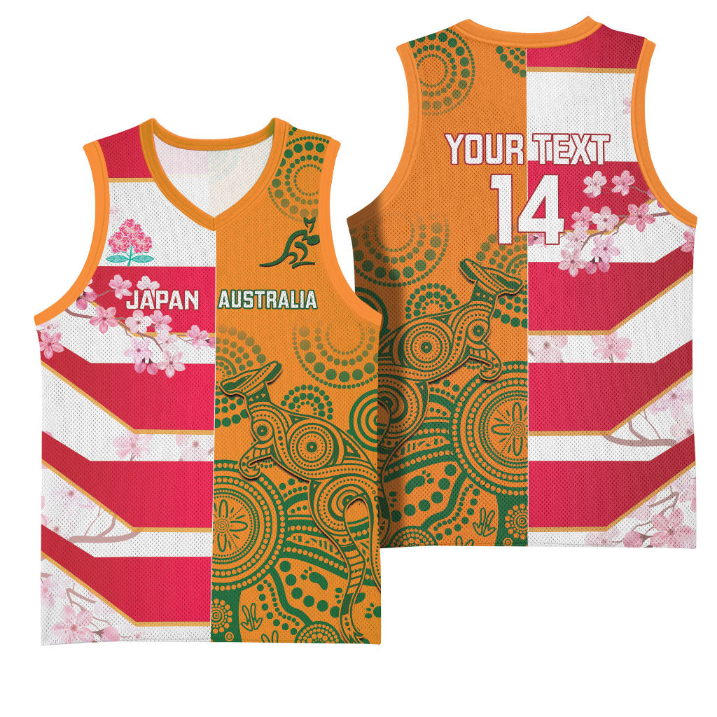 Australia and Japan Rugby Custom Basketball Jersey Wallabies Brave Blossoms Together