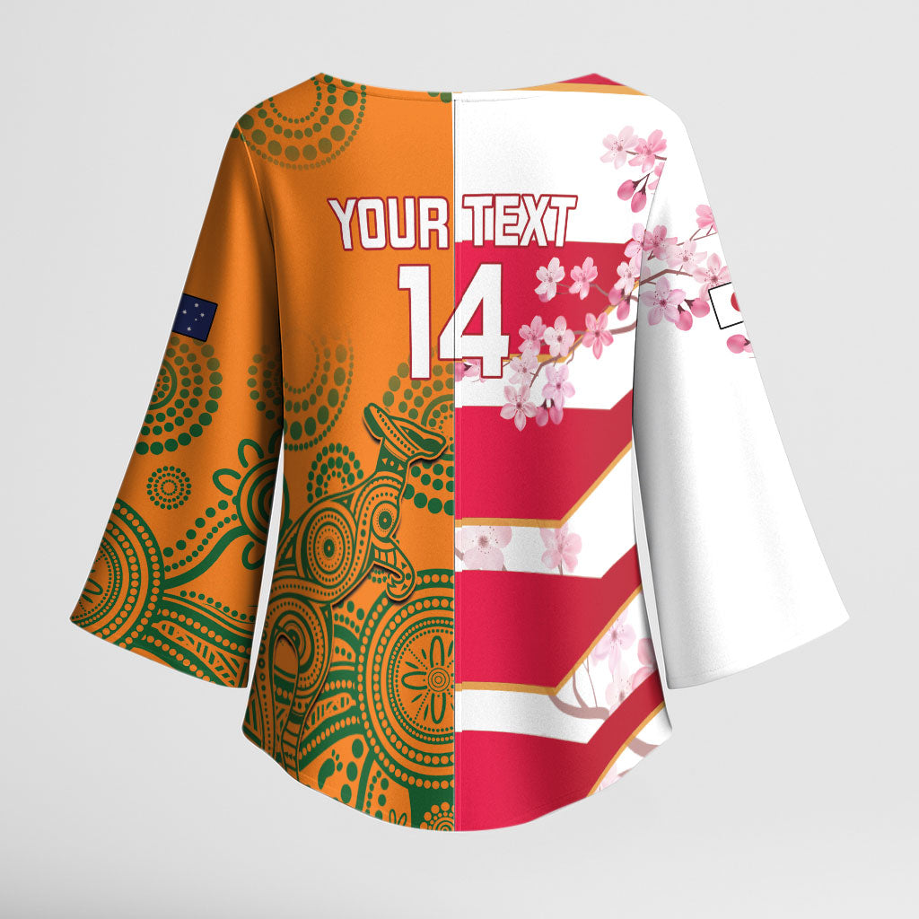 Australia and Japan Rugby Custom Kimono Sleeve Blouse Wallabies Brave Blossoms Together