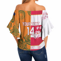 Australia and Japan Rugby Custom Off Shoulder Wrap Waist Top Wallabies Brave Blossoms Together