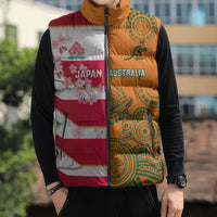 Australia and Japan Rugby Custom Sleeveless Puffer Jacket Wallabies Brave Blossoms Together