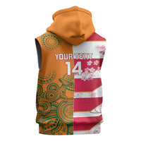 Australia and Japan Rugby Custom Sleeveless Zip Hoodie Wallabies Brave Blossoms Together