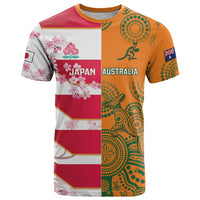 Australia and Japan Rugby Custom T Shirt Wallabies Brave Blossoms Together