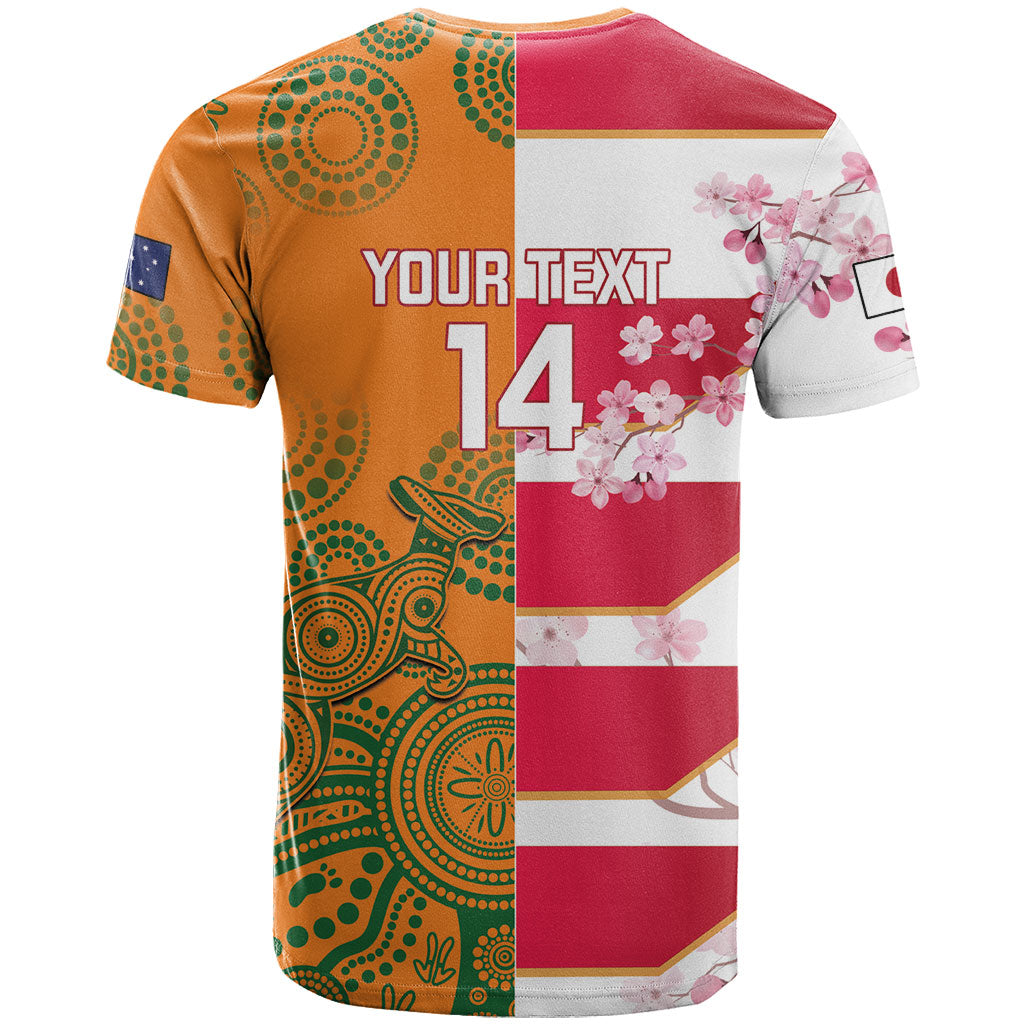 Australia and Japan Rugby Custom T Shirt Wallabies Brave Blossoms Together