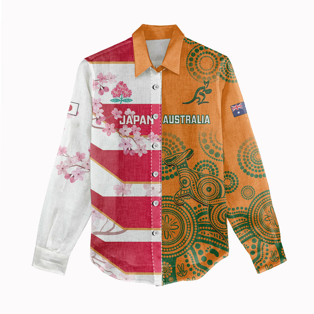 Australia and Japan Rugby Custom Women Casual Shirt Wallabies Brave Blossoms Together