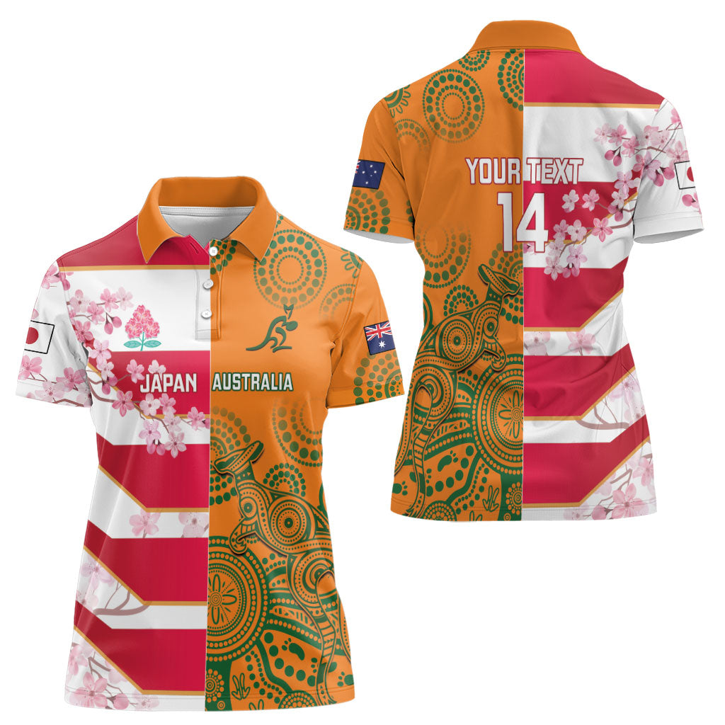 Australia and Japan Rugby Custom Women Polo Shirt Wallabies Brave Blossoms Together