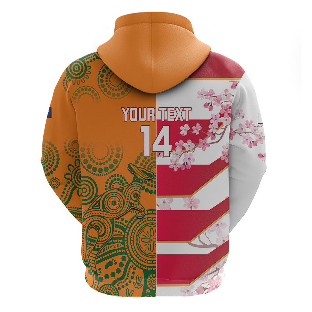Australia and Japan Rugby Custom Zip Hoodie Wallabies Brave Blossoms Together