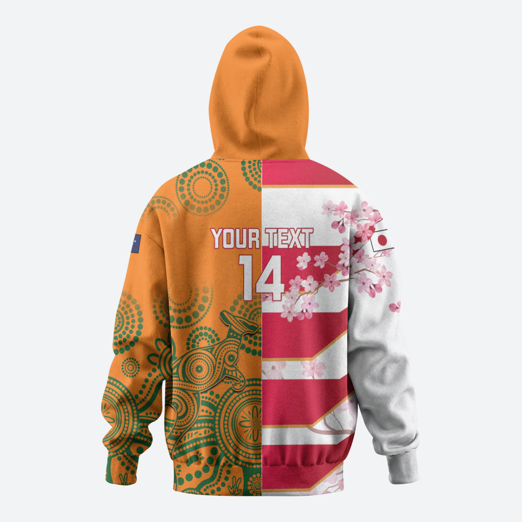 Australia and Japan Rugby Custom Zip Hoodie Wallabies Brave Blossoms Together