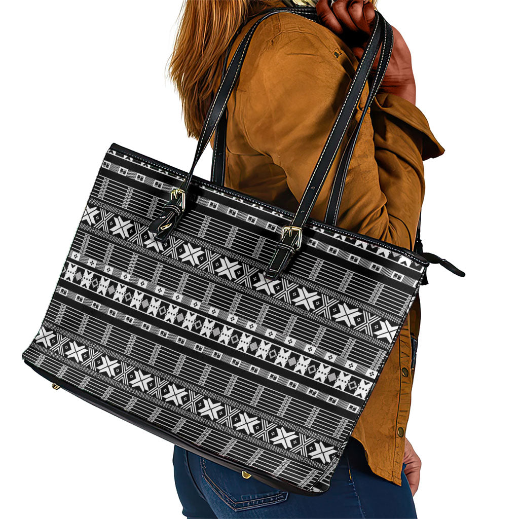 Pano De Terra Motifs Cabo Verde Leather Tote Bag Black Color