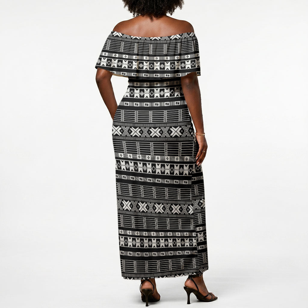 Pano De Terra Motifs Cabo Verde Off Shoulder Maxi Dress Black Color
