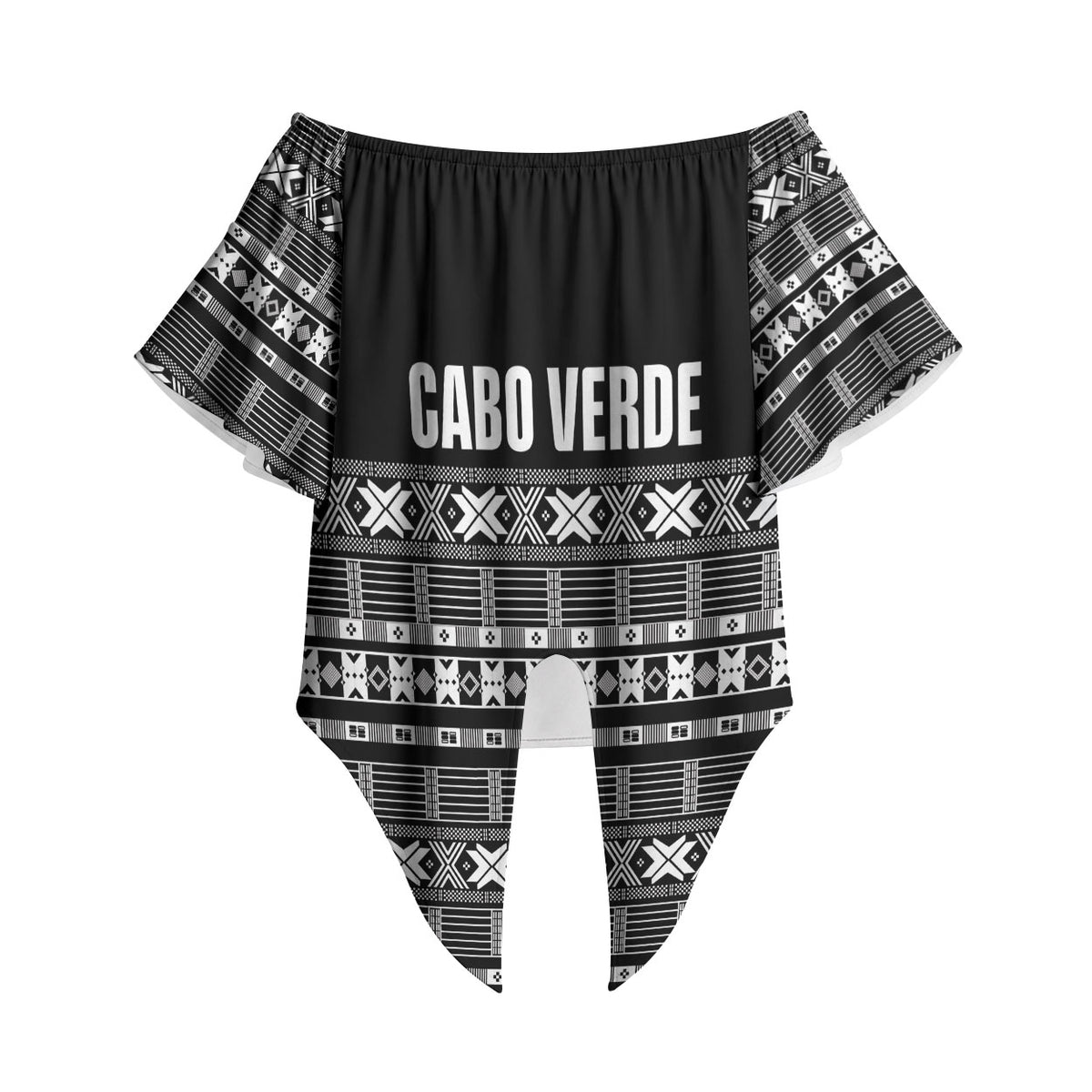Pano De Terra Motifs Cabo Verde Off Shoulder Wrap Waist Top Black Color
