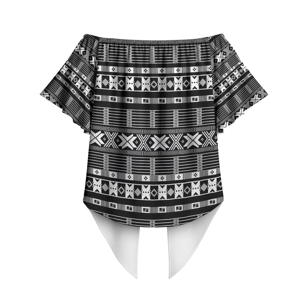 Pano De Terra Motifs Cabo Verde Off Shoulder Wrap Waist Top Black Color