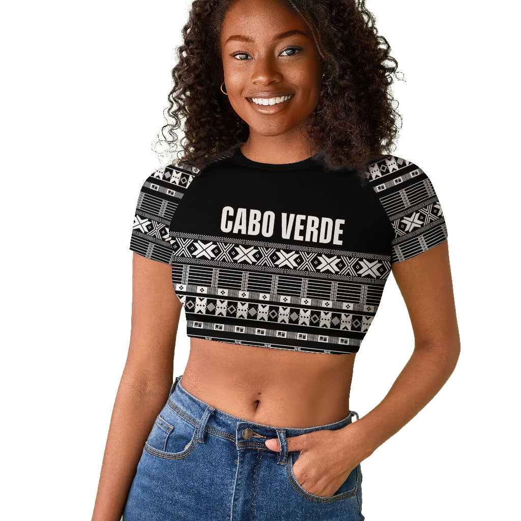 Pano De Terra Motifs Cabo Verde Raglan Cropped T shirt Black Color