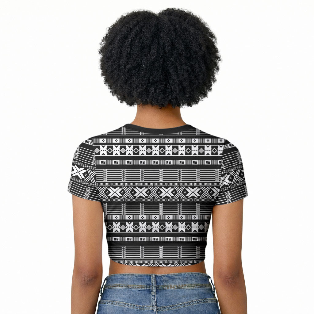 Pano De Terra Motifs Cabo Verde Raglan Cropped T shirt Black Color