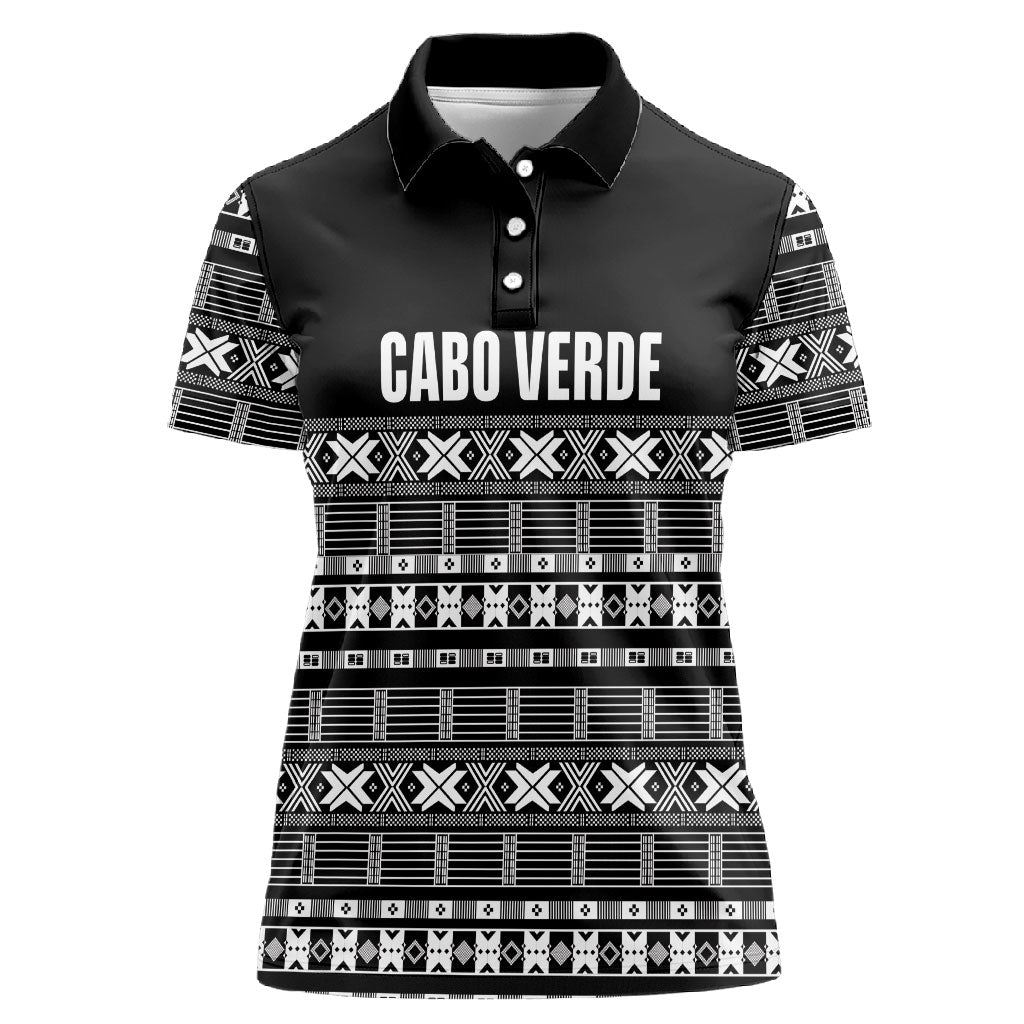 Pano De Terra Motifs Cabo Verde Women Polo Shirt Black Color