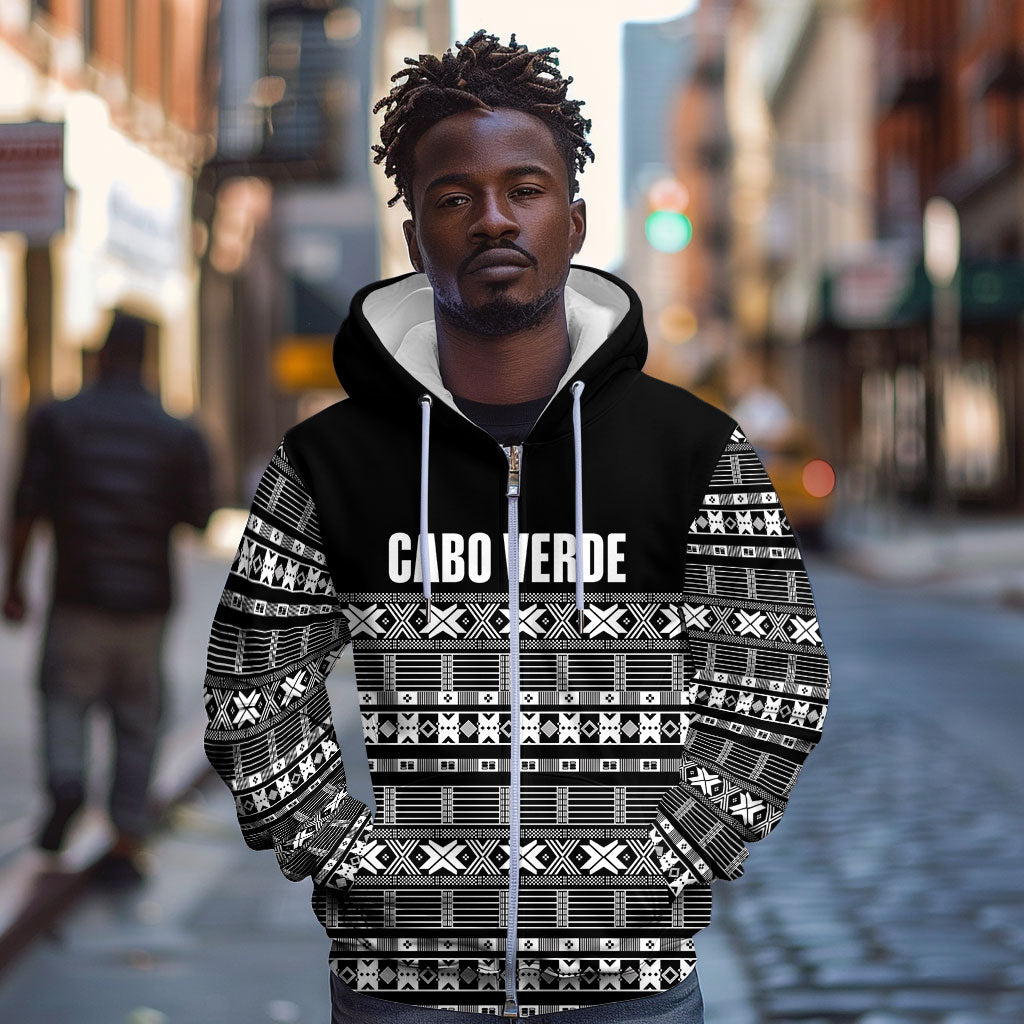 Pano De Terra Motifs Cabo Verde Zip Hoodie Black Color