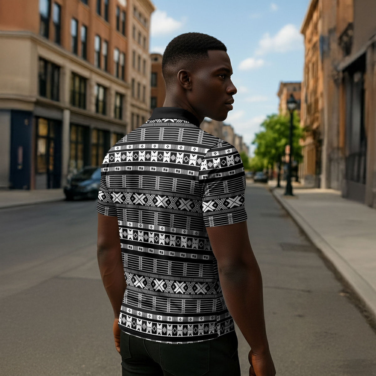 Pano De Terra Motifs Cabo Verde Zipper Polo Shirt Black Color
