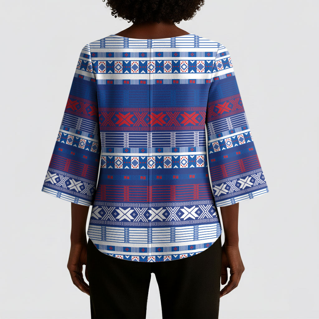 Pano De Terra Motifs Cabo Verde Kimono Sleeve Blouse Flag Color