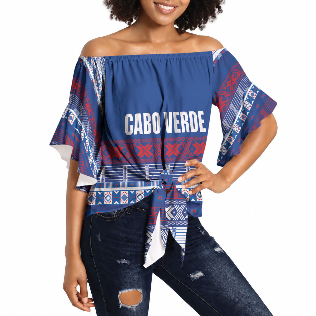 Pano De Terra Motifs Cabo Verde Off Shoulder Wrap Waist Top Flag Color
