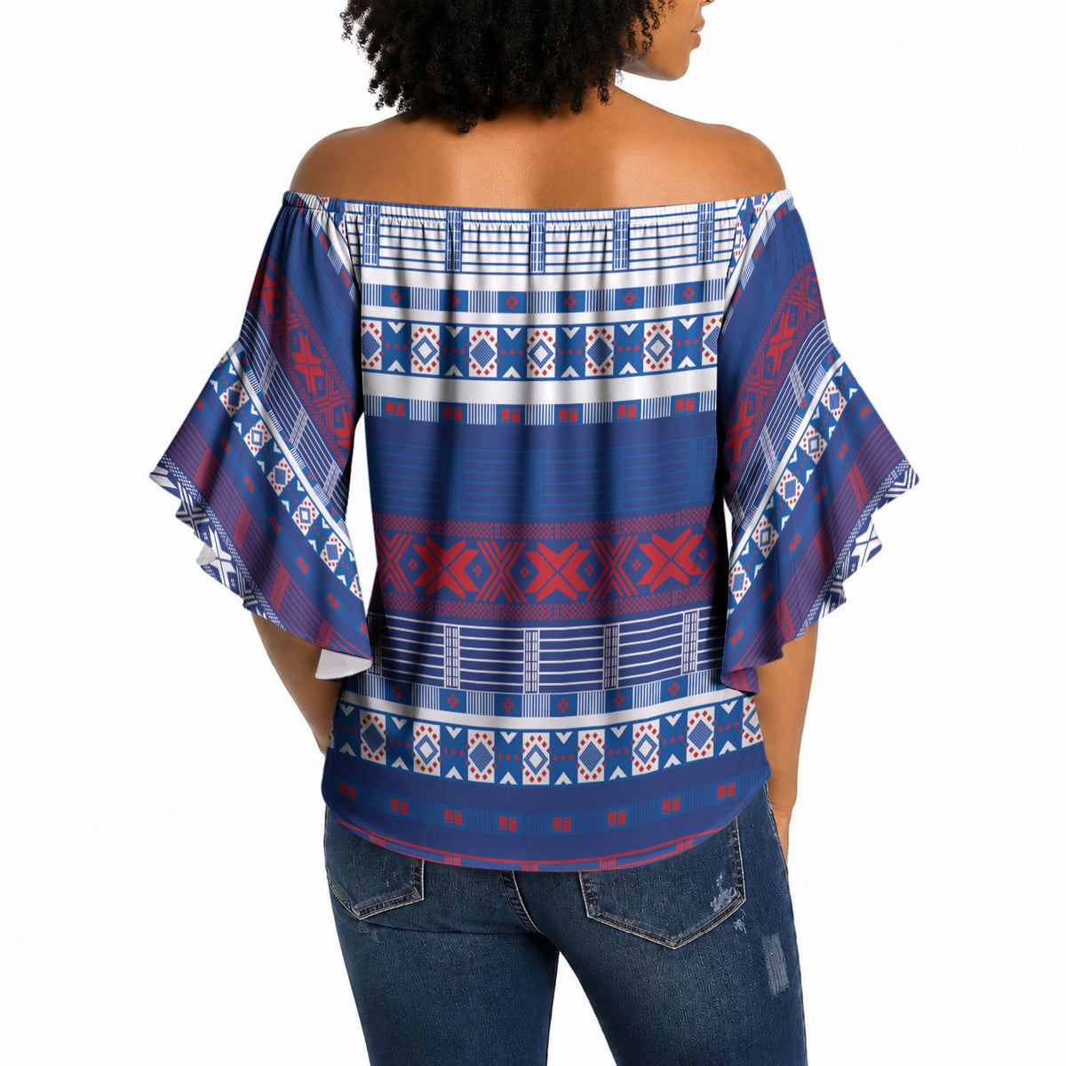 Pano De Terra Motifs Cabo Verde Off Shoulder Wrap Waist Top Flag Color